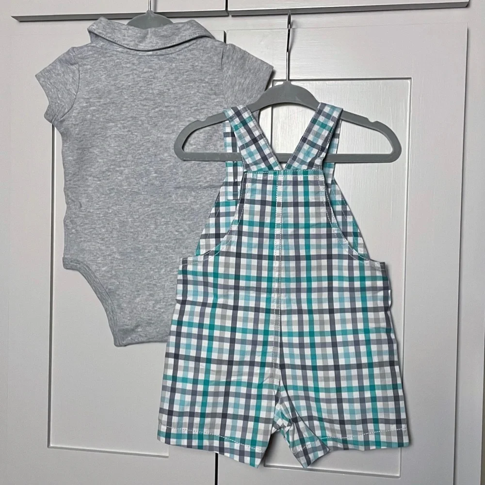 Cater’s Baby Boy Elephant Plaid Shortalls Set